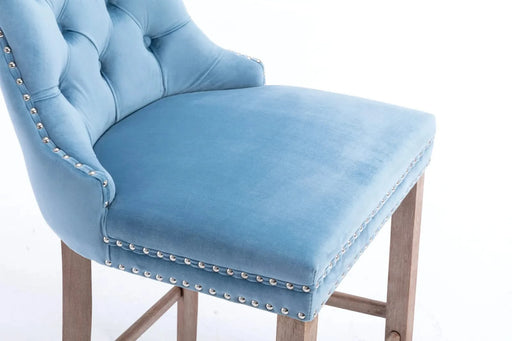 Contemporary Velvet Upholstered Barstools with Button Tufted Decoration and Wooden Legs, and Chrome Nailhead Trim, Leisure Style Bar Chairs,Bar stools, Set of 2 (Light Blue),SW2002LB Default -DTYStore