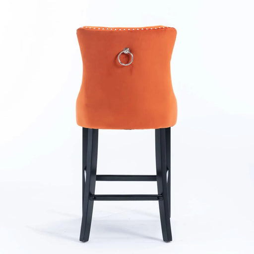 Contemporary Velvet Upholstered Barstools with Button Tufted Decoration and Wooden Legs, and Chrome Nailhead Trim, Leisure Style Bar Chairs,Bar stools, Set of 2 (Orange),SW2002OG Default -DTYStore