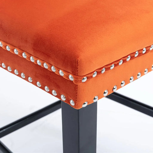 Contemporary Velvet Upholstered Barstools with Button Tufted Decoration and Wooden Legs, and Chrome Nailhead Trim, Leisure Style Bar Chairs,Bar stools, Set of 2 (Orange),SW2002OG Default -DTYStore