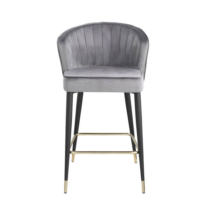 Contemporary Velvet Upholstered Counter Height Stool with Deep Channel Tufting and Gold Tipped, Black Metal Legs, 20' W x 21' D x 36.5' H, Gray Default -DTYStore