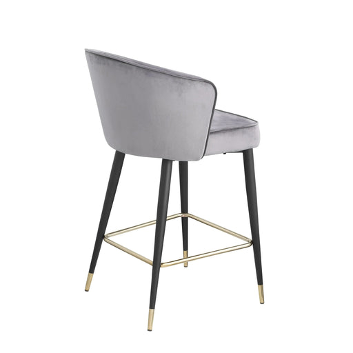 Contemporary Velvet Upholstered Counter Height Stool with Deep Channel Tufting and Gold Tipped, Black Metal Legs, 20' W x 21' D x 36.5' H, Gray Default -DTYStore