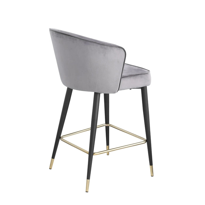 Contemporary Velvet Upholstered Counter Height Stool with Deep Channel Tufting and Gold Tipped, Black Metal Legs, 20' W x 21' D x 36.5' H, Gray Default -DTYStore