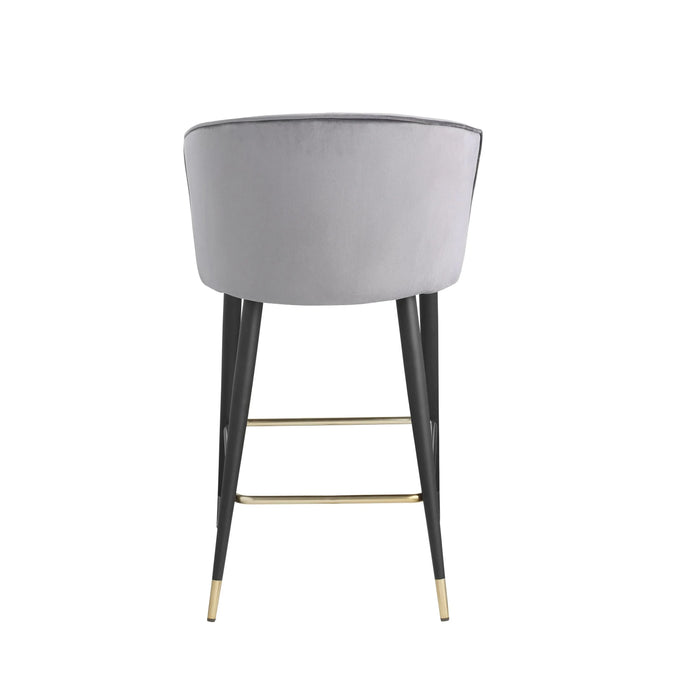 Contemporary Velvet Upholstered Counter Height Stool with Deep Channel Tufting and Gold Tipped, Black Metal Legs, 20' W x 21' D x 36.5' H, Gray Default -DTYStore