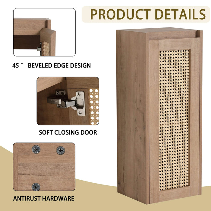 Contemporary Wall-Mounted Bathroom Vanity with Resin Sink and Two Side Cabinet, Imitative Oak, Plywood, 30 Inch Default -DTYStore