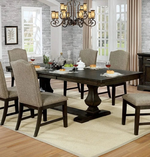 Contemporary Warm Gray Espresso 6pc Set Solidwood Dining Room Furniture Table w Leaf 4x Side Chairs Bench Default -DTYStore