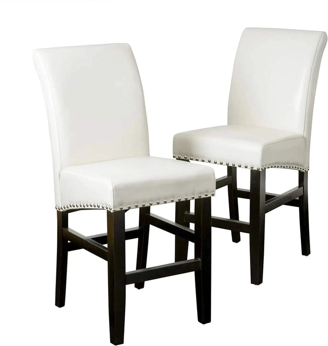 Contemporary leather counter stools,Ivory dining chairs with nail-head decoration (Set of 2),25 inches upholstered dining chairs suitable for Kitchen/Bedroom/Dining Room. Default -DTYStore