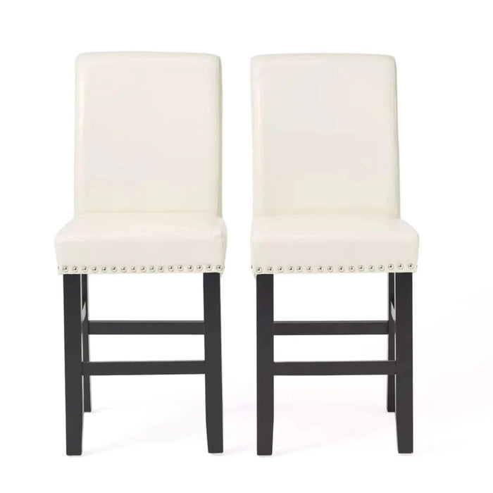 Contemporary leather counter stools,Ivory dining chairs with nail-head decoration (Set of 2),25 inches upholstered dining chairs suitable for Kitchen/Bedroom/Dining Room. Default -DTYStore