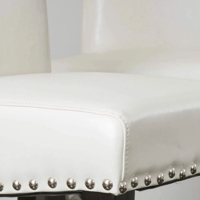 Contemporary leather counter stools,Ivory dining chairs with nail-head decoration (Set of 2),25 inches upholstered dining chairs suitable for Kitchen/Bedroom/Dining Room. Default -DTYStore