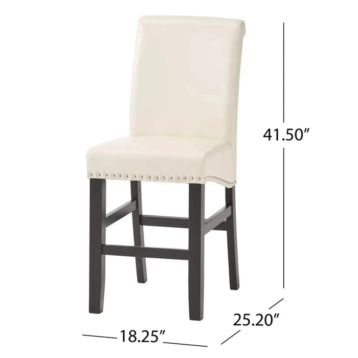 Contemporary leather counter stools,Ivory dining chairs with nail-head decoration (Set of 2),25 inches upholstered dining chairs suitable for Kitchen/Bedroom/Dining Room. Default -DTYStore