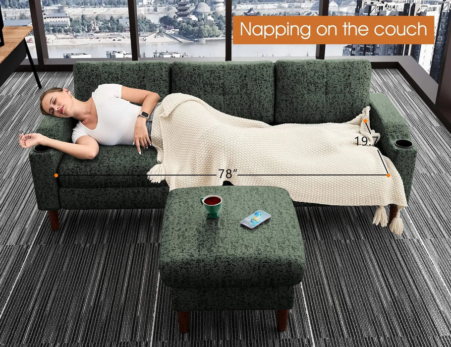 Convertible Combination Sofa Sofa L-Shaped Sofa with Footstools with Storage, Green Sofa for Living Room, Living Room/Bedroom/Office/Small Space 3-Seater Combination Sofa Default -DTYStore