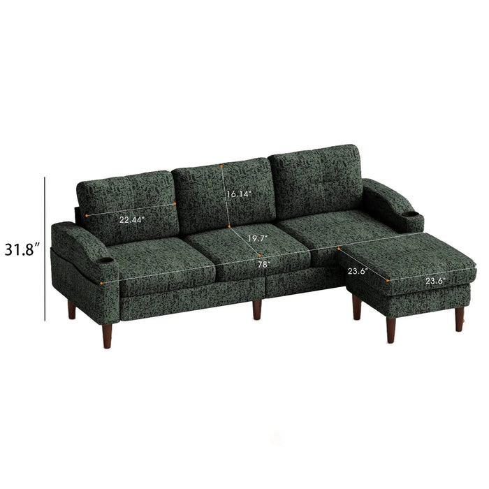 Convertible Combination Sofa Sofa L-Shaped Sofa with Footstools with Storage, Green Sofa for Living Room, Living Room/Bedroom/Office/Small Space 3-Seater Combination Sofa Default -DTYStore