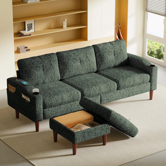 Convertible Combination Sofa Sofa L-Shaped Sofa with Footstools with Storage, Green Sofa for Living Room, Living Room/Bedroom/Office/Small Space 3-Seater Combination Sofa Default -DTYStore