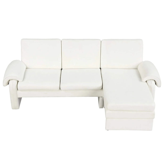 Convertible Futon Sofa Bed with Adjustable Backrest, Reversible Chaise Lounge, Removable Armrest Pillows, Beige Chenille, 94.1' Default -DTYStore