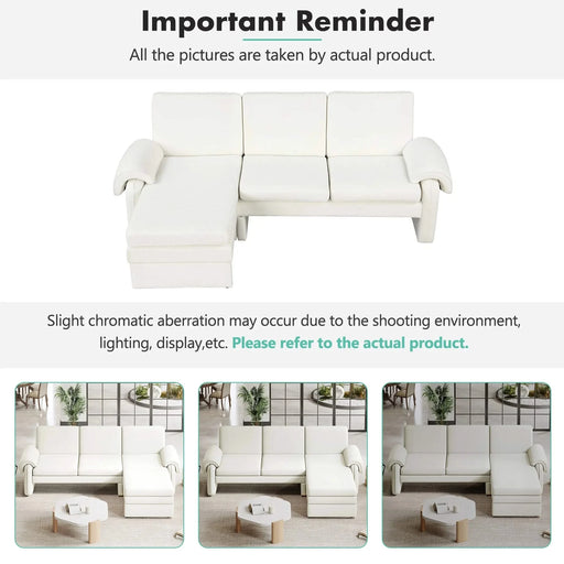 Convertible Futon Sofa Bed with Adjustable Backrest, Reversible Chaise Lounge, Removable Armrest Pillows, Beige Chenille, 94.1' Default -DTYStore