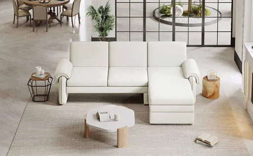 Convertible Futon Sofa Bed with Adjustable Backrest, Reversible Chaise Lounge, Removable Armrest Pillows, Beige Chenille, 94.1' Default -DTYStore