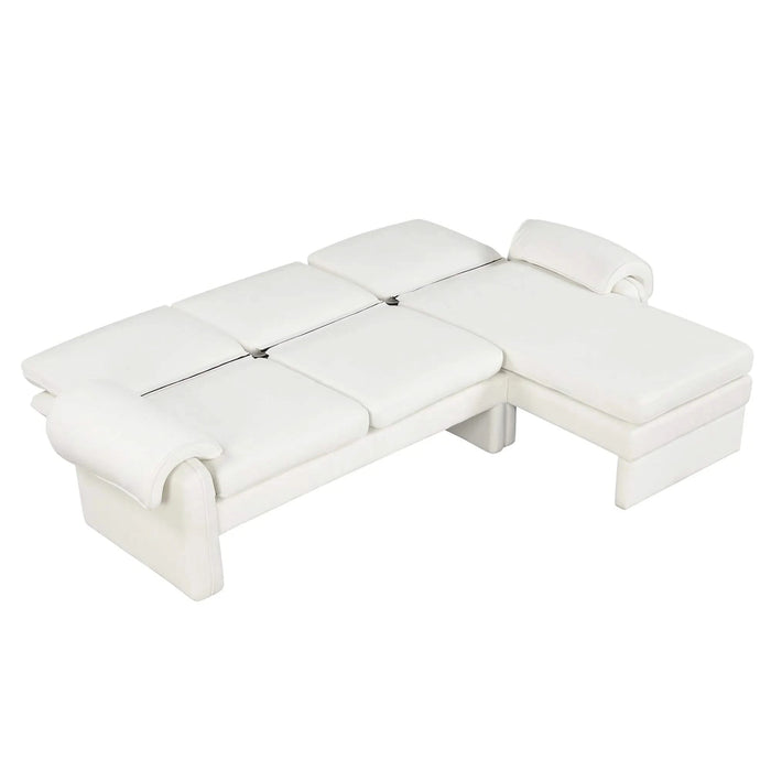 Convertible Futon Sofa Bed with Adjustable Backrest, Reversible Chaise Lounge, Removable Armrest Pillows, Beige Chenille, 94.1' Default -DTYStore