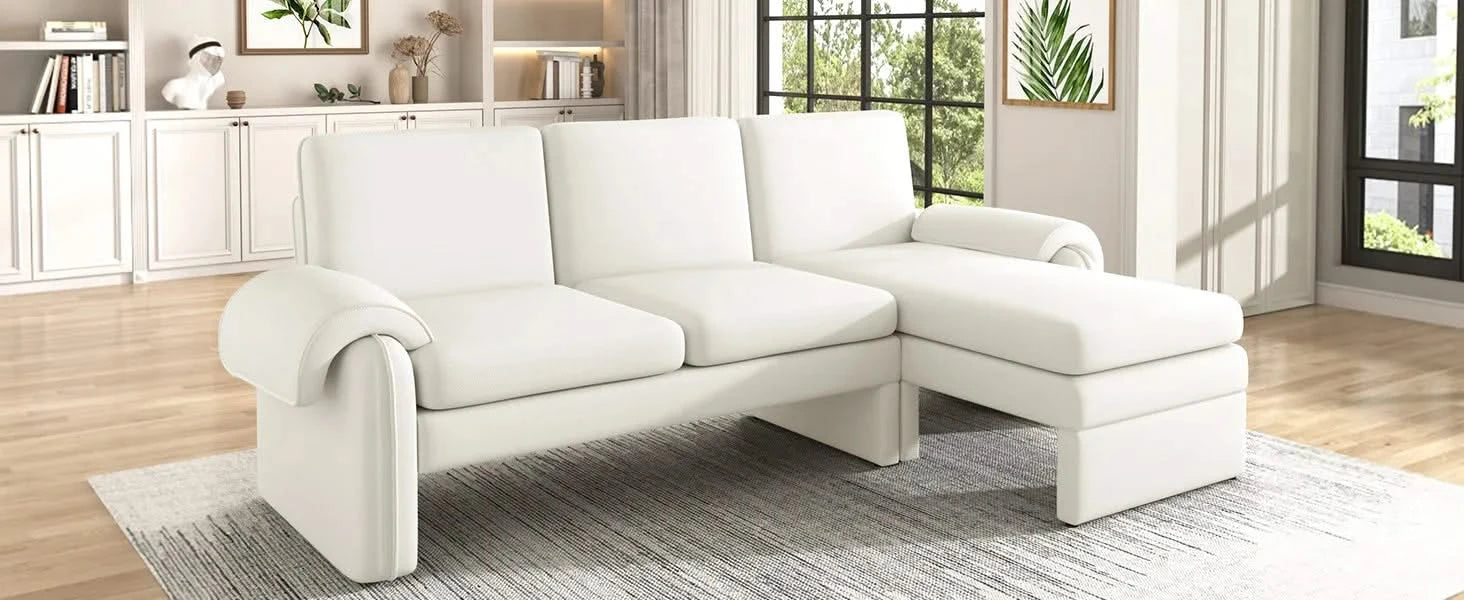 Convertible Futon Sofa Bed with Adjustable Backrest, Reversible Chaise Lounge, Removable Armrest Pillows, Beige Chenille, 94.1' Default -DTYStore