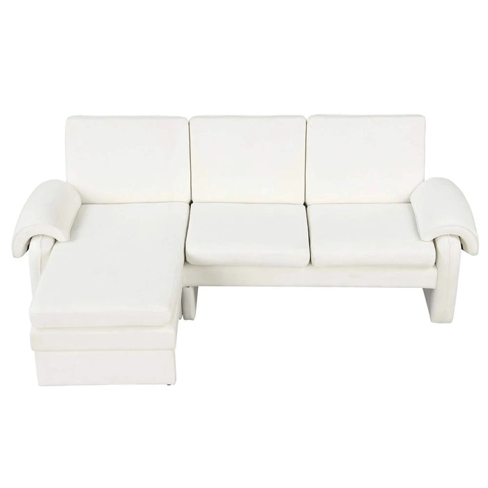 Convertible Futon Sofa Bed with Adjustable Backrest, Reversible Chaise Lounge, Removable Armrest Pillows, Beige Chenille, 94.1' Default -DTYStore