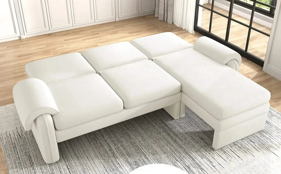 Convertible Futon Sofa Bed with Adjustable Backrest, Reversible Chaise Lounge, Removable Armrest Pillows, Beige Chenille, 94.1' Default -DTYStore