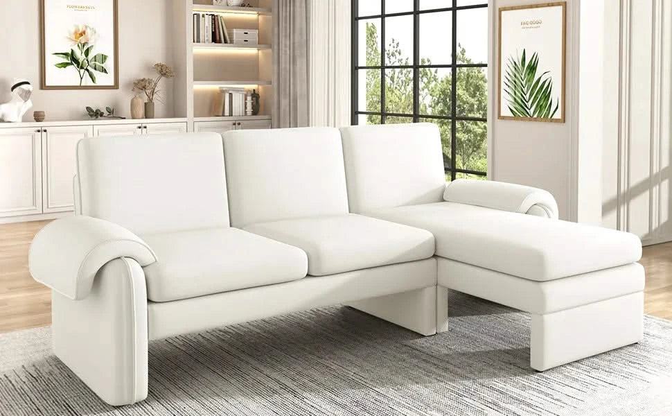 Convertible Futon Sofa Bed with Adjustable Backrest, Reversible Chaise Lounge, Removable Armrest Pillows, Beige Chenille, 94.1' Default -DTYStore