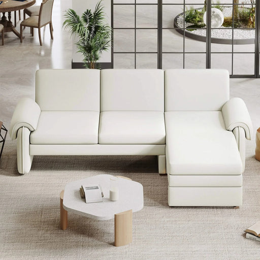 Convertible Futon Sofa Bed with Adjustable Backrest, Reversible Chaise Lounge, Removable Armrest Pillows, Beige Chenille, 94.1' Default -DTYStore