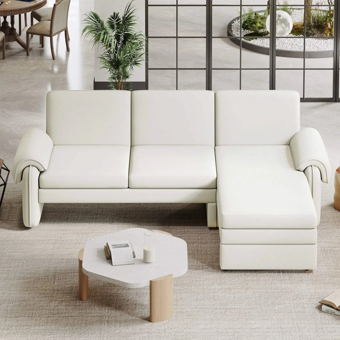 Convertible Futon Sofa Bed with Adjustable Backrest, Reversible Chaise Lounge, Removable Armrest Pillows, Beige Chenille, 94.1' Default -DTYStore