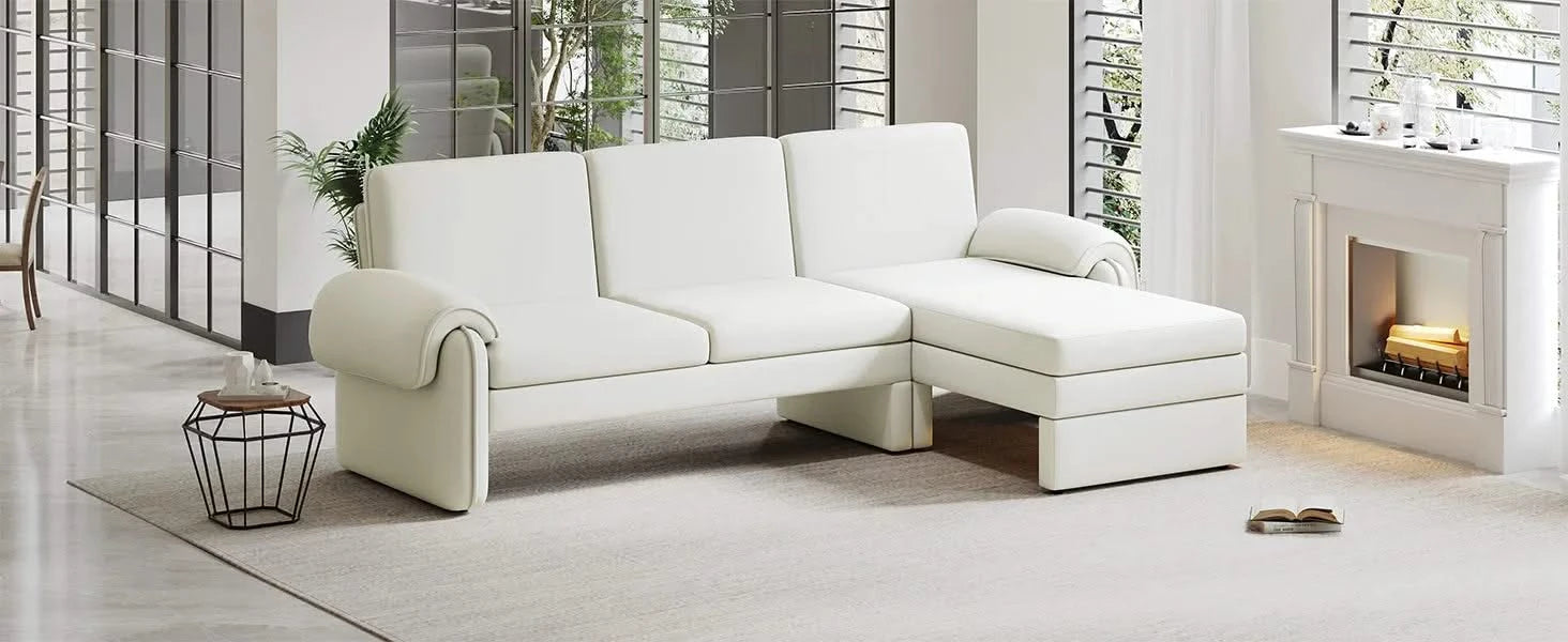 Convertible Futon Sofa Bed with Adjustable Backrest, Reversible Chaise Lounge, Removable Armrest Pillows, Beige Chenille, 94.1' Default -DTYStore