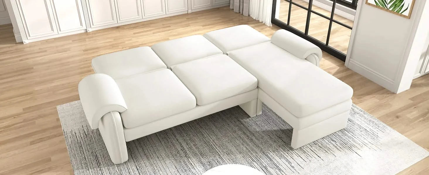 Convertible Futon Sofa Bed with Adjustable Backrest, Reversible Chaise Lounge, Removable Armrest Pillows, Beige Chenille, 94.1' Default -DTYStore