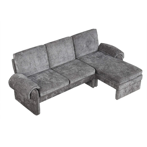 Convertible Futon Sofa Bed with Adjustable Backrest, Reversible Chaise Lounge, and Removable Armrest Pillows, Gray Chenille, 94.1' Default -DTYStore