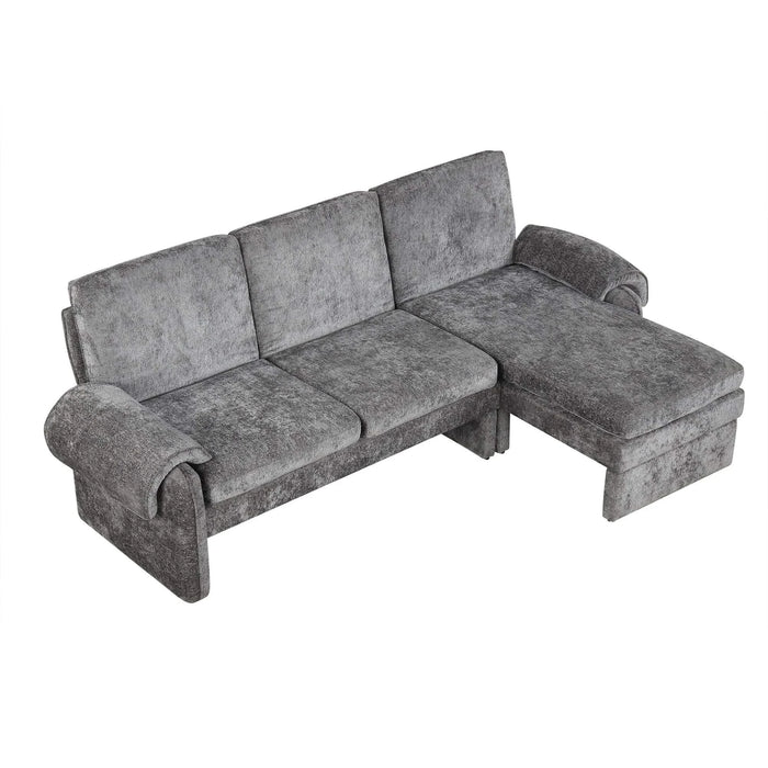 Convertible Futon Sofa Bed with Adjustable Backrest, Reversible Chaise Lounge, and Removable Armrest Pillows, Gray Chenille, 94.1' Default -DTYStore