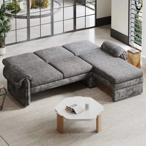 Convertible Futon Sofa Bed with Adjustable Backrest, Reversible Chaise Lounge, and Removable Armrest Pillows, Gray Chenille, 94.1' Default -DTYStore