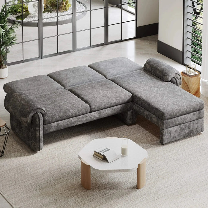 Convertible Futon Sofa Bed with Adjustable Backrest, Reversible Chaise Lounge, and Removable Armrest Pillows, Gray Chenille, 94.1' Default -DTYStore