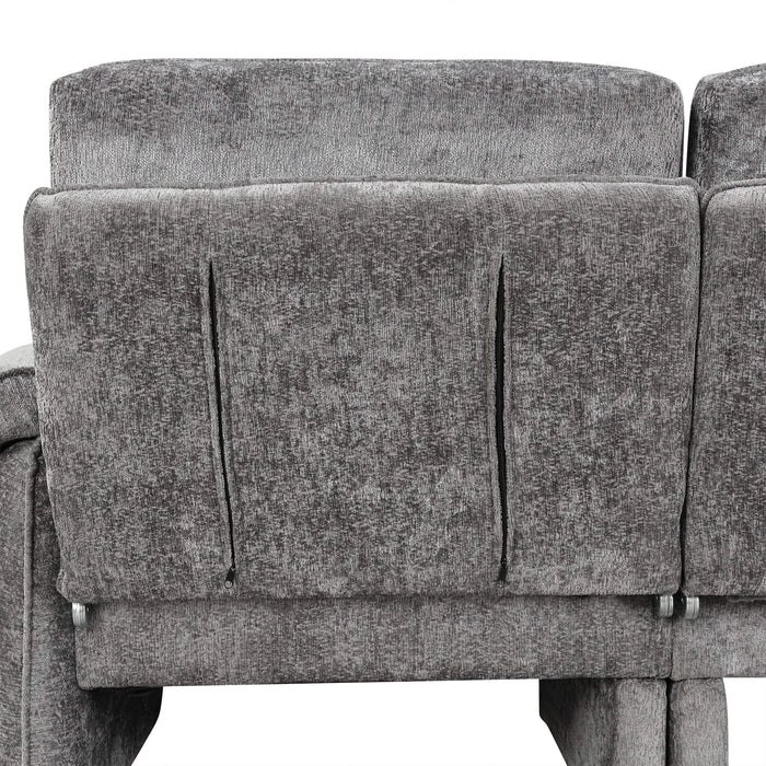 Convertible Futon Sofa Bed with Adjustable Backrest, Reversible Chaise Lounge, and Removable Armrest Pillows, Gray Chenille, 94.1' Default -DTYStore