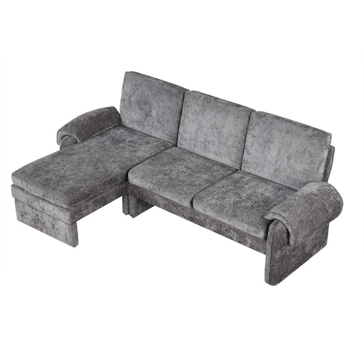Convertible Futon Sofa Bed with Adjustable Backrest, Reversible Chaise Lounge, and Removable Armrest Pillows, Gray Chenille, 94.1' Default -DTYStore
