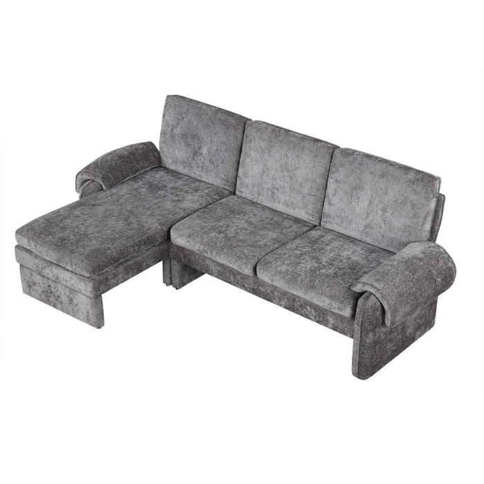Convertible Futon Sofa Bed with Adjustable Backrest, Reversible Chaise Lounge, and Removable Armrest Pillows, Gray Chenille, 94.1' Default -DTYStore