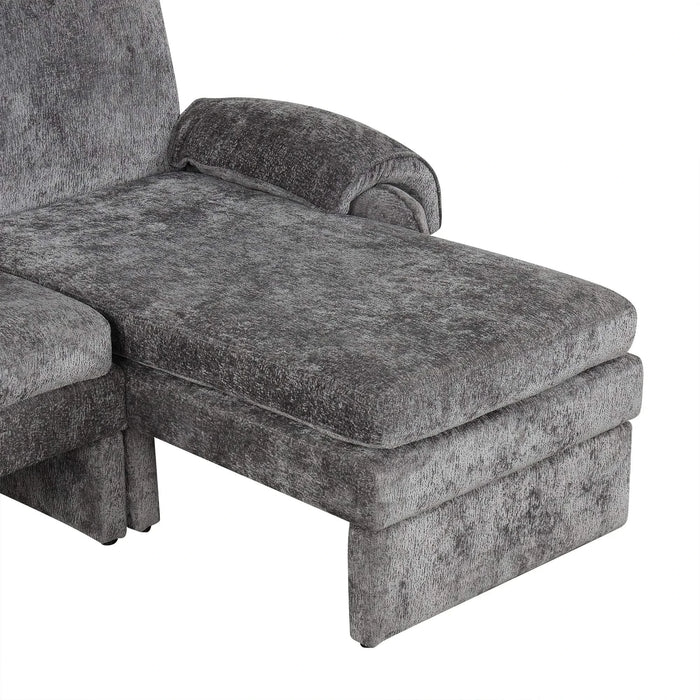 Convertible Futon Sofa Bed with Adjustable Backrest, Reversible Chaise Lounge, and Removable Armrest Pillows, Gray Chenille, 94.1' Default -DTYStore