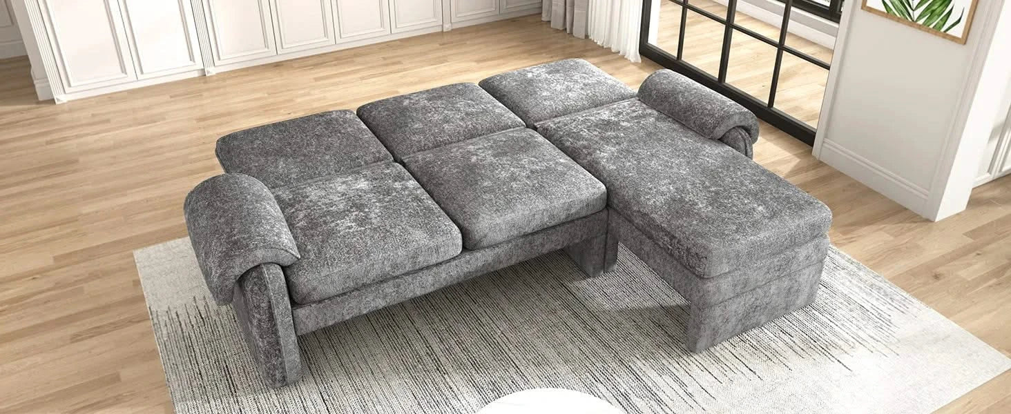 Convertible Futon Sofa Bed with Adjustable Backrest, Reversible Chaise Lounge, and Removable Armrest Pillows, Gray Chenille, 94.1' Default -DTYStore