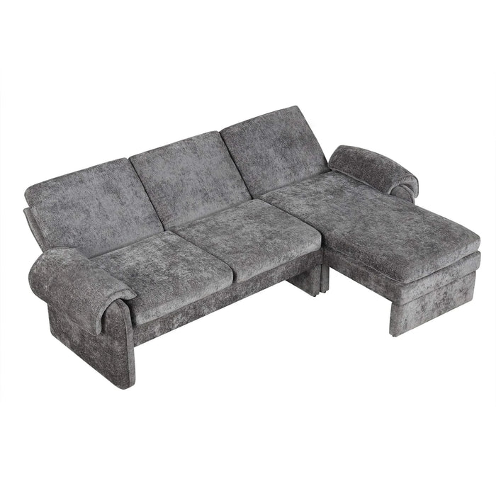 Convertible Futon Sofa Bed with Adjustable Backrest, Reversible Chaise Lounge, and Removable Armrest Pillows, Gray Chenille, 94.1' Default -DTYStore