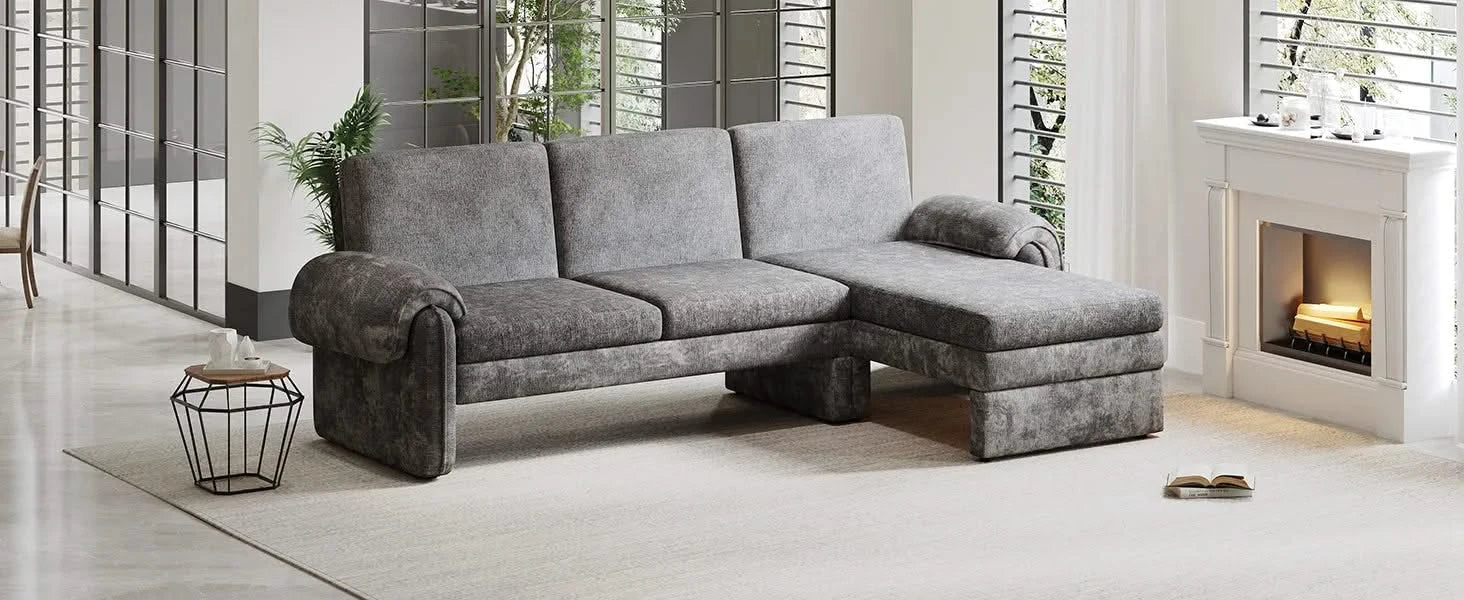 Convertible Futon Sofa Bed with Adjustable Backrest, Reversible Chaise Lounge, and Removable Armrest Pillows, Gray Chenille, 94.1' Default -DTYStore