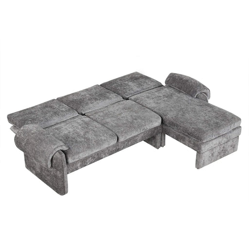 Convertible Futon Sofa Bed with Adjustable Backrest, Reversible Chaise Lounge, and Removable Armrest Pillows, Gray Chenille, 94.1' Default -DTYStore