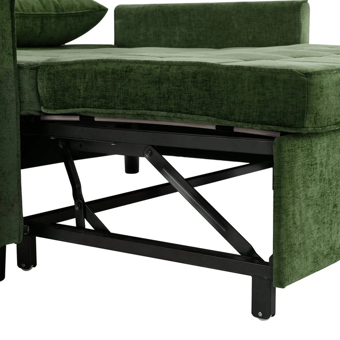 Convertible Loveseat Sofa Bed with Adjustable Backrest, USB Ports, Phone Holder, Side Pockets, Green Chenille, 56.9' Default -DTYStore