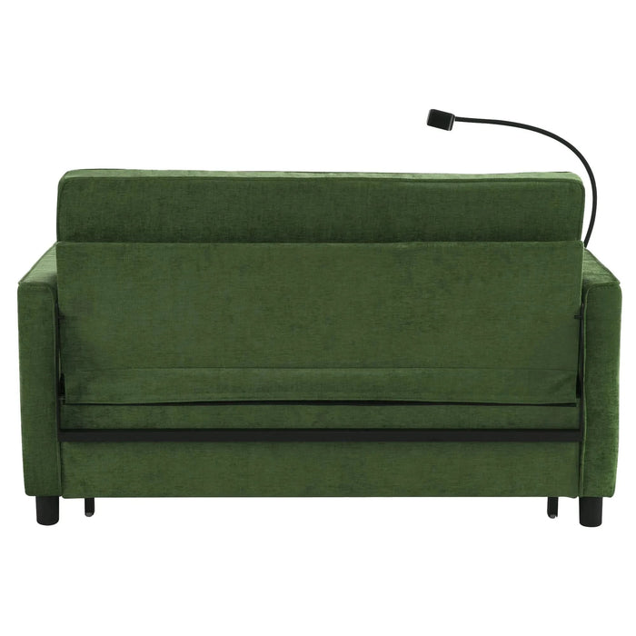 Convertible Loveseat Sofa Bed with Adjustable Backrest, USB Ports, Phone Holder, Side Pockets, Green Chenille, 56.9' Default -DTYStore
