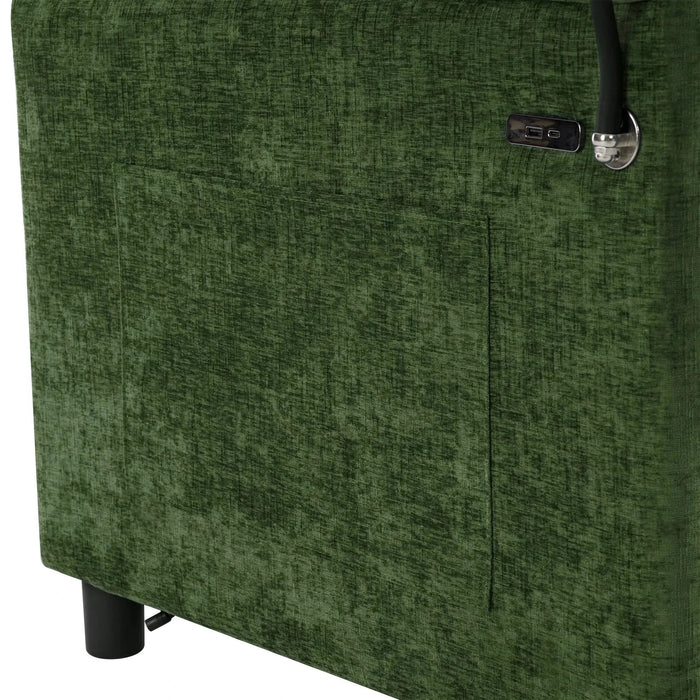 Convertible Loveseat Sofa Bed with Adjustable Backrest, USB Ports, Phone Holder, Side Pockets, Green Chenille, 56.9' Default -DTYStore