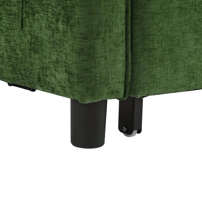Convertible Loveseat Sofa Bed with Adjustable Backrest, USB Ports, Phone Holder, Side Pockets, Green Chenille, 56.9' Default -DTYStore