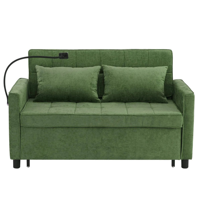 Convertible Loveseat Sofa Bed with Adjustable Backrest, USB Ports, Phone Holder, Side Pockets, Green Chenille, 56.9' Default -DTYStore
