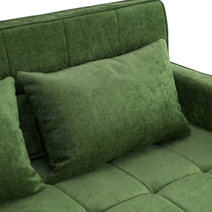 Convertible Loveseat Sofa Bed with Adjustable Backrest, USB Ports, Phone Holder, Side Pockets, Green Chenille, 56.9' Default -DTYStore