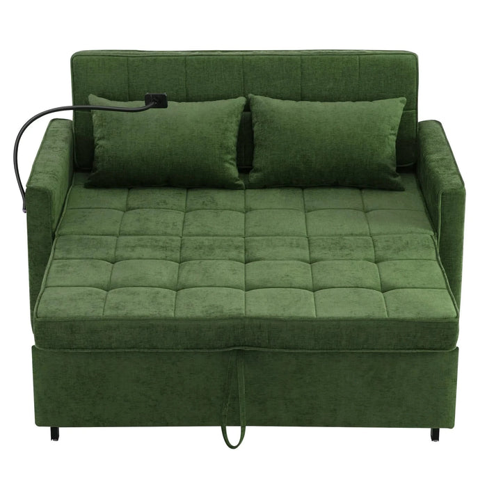 Convertible Loveseat Sofa Bed with Adjustable Backrest, USB Ports, Phone Holder, Side Pockets, Green Chenille, 56.9' Default -DTYStore