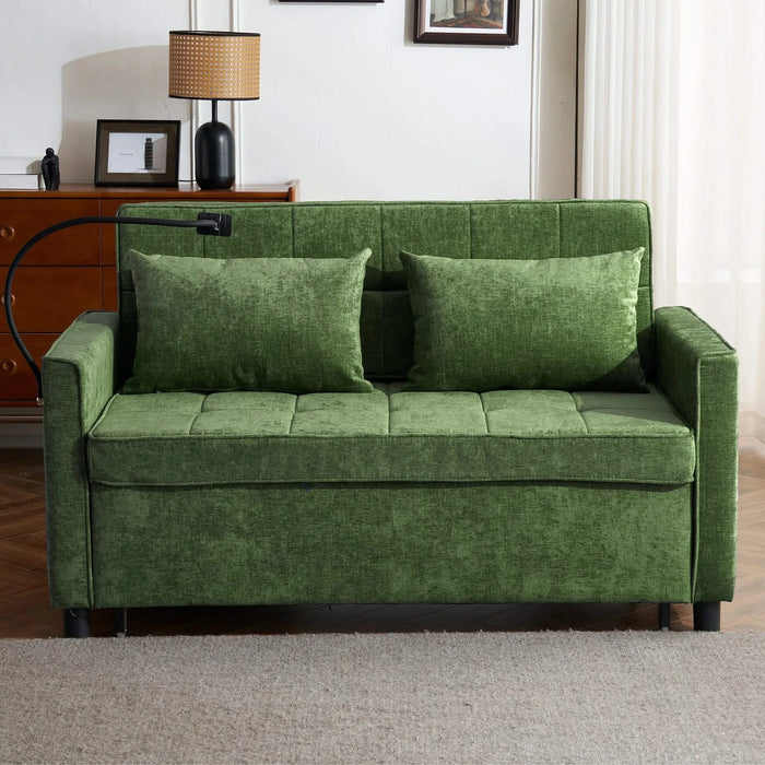 Convertible Loveseat Sofa Bed with Adjustable Backrest, USB Ports, Phone Holder, Side Pockets, Green Chenille, 56.9' Default -DTYStore