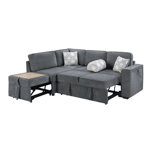 Convertible Sectional Sofa Bed 83.9' L-Shaped Sofa with Dual Pull-Out Sleepers, Flip-Top Table, USB Ports, Cup Holder & Storage, Dark Gray Chenille Default -DTYStore