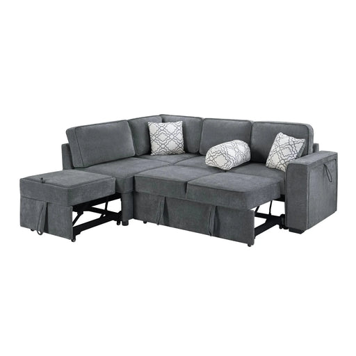 Convertible Sectional Sofa Bed 83.9' L-Shaped Sofa with Dual Pull-Out Sleepers, Flip-Top Table, USB Ports, Cup Holder & Storage, Dark Gray Chenille Default -DTYStore